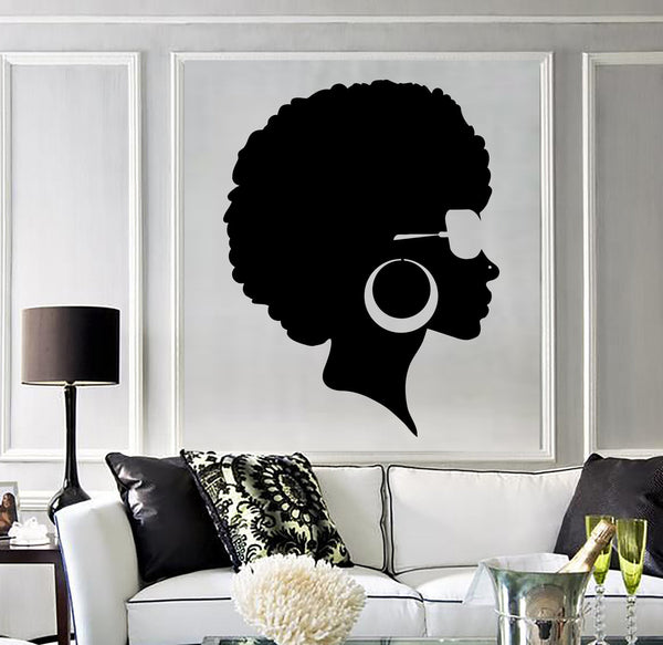 Vinyl Wall Decal Afro Hairstyle Black Lady Beauty Salon 