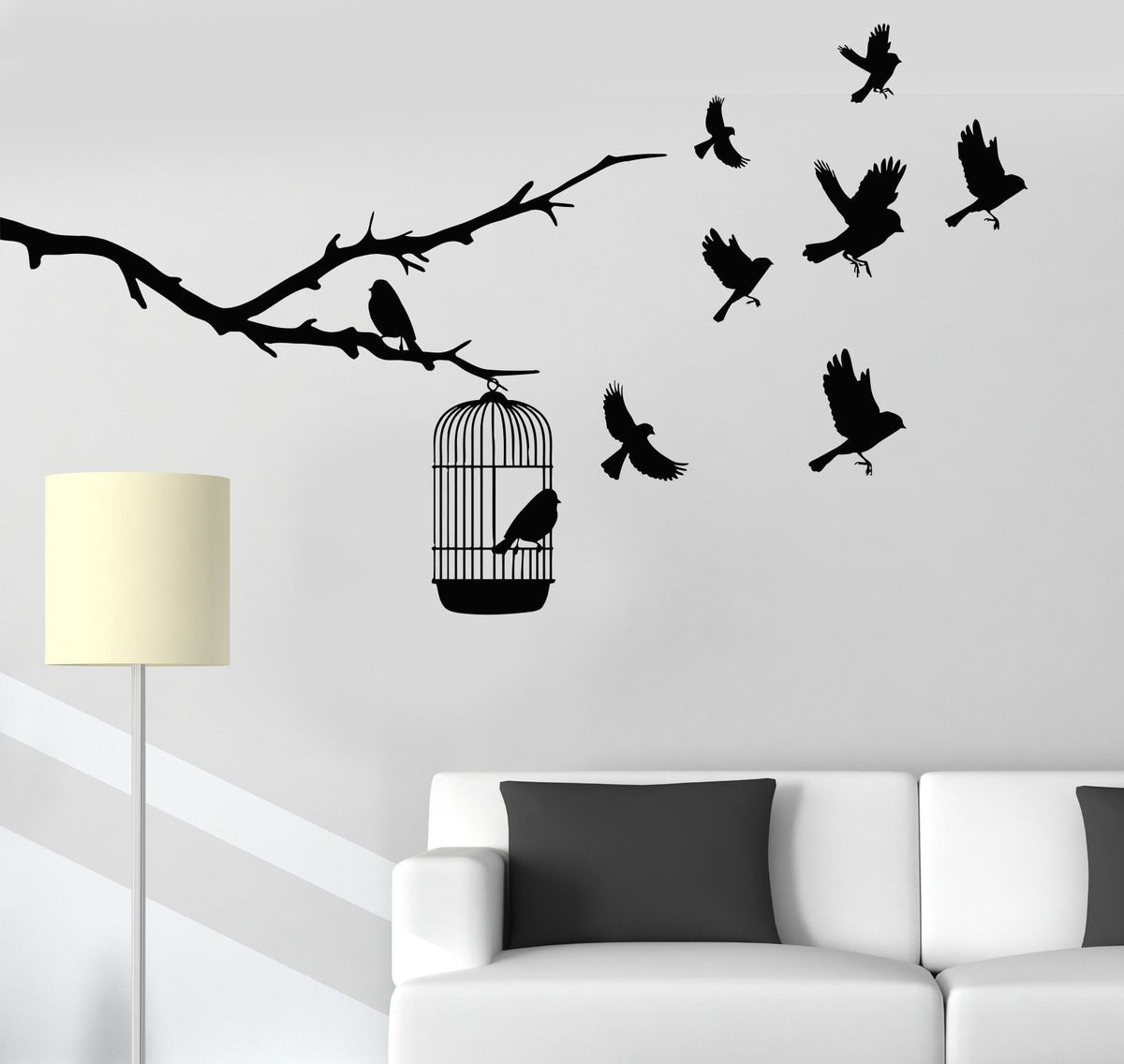 Vinyl Wall Decal Tree Branch Cage Birds Nature Stickers Unique T 7 — Wallstickers4you 