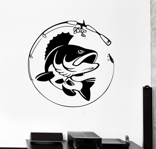 Vinyl Wall Decal Fishing Rod Club Fisherman Silhouette Fish
