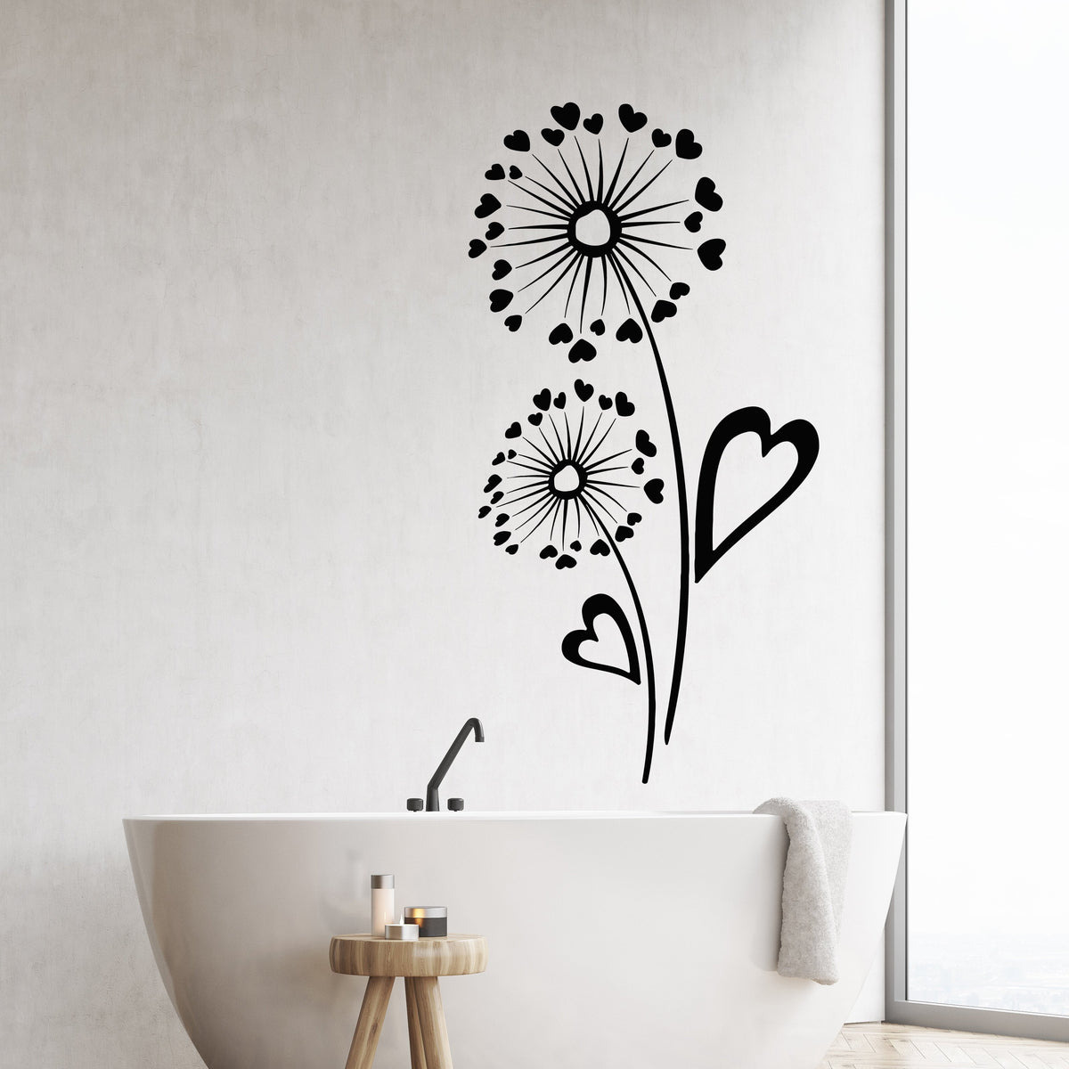 Vinyl Wall Decal Dandelion Flower Heart Symbol Romantic Love Stickers — Wallstickers4you 