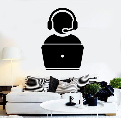 Vinyl Wall Decal Man Gamer Headphones Operator Desk Computer Stickers  (g1058)