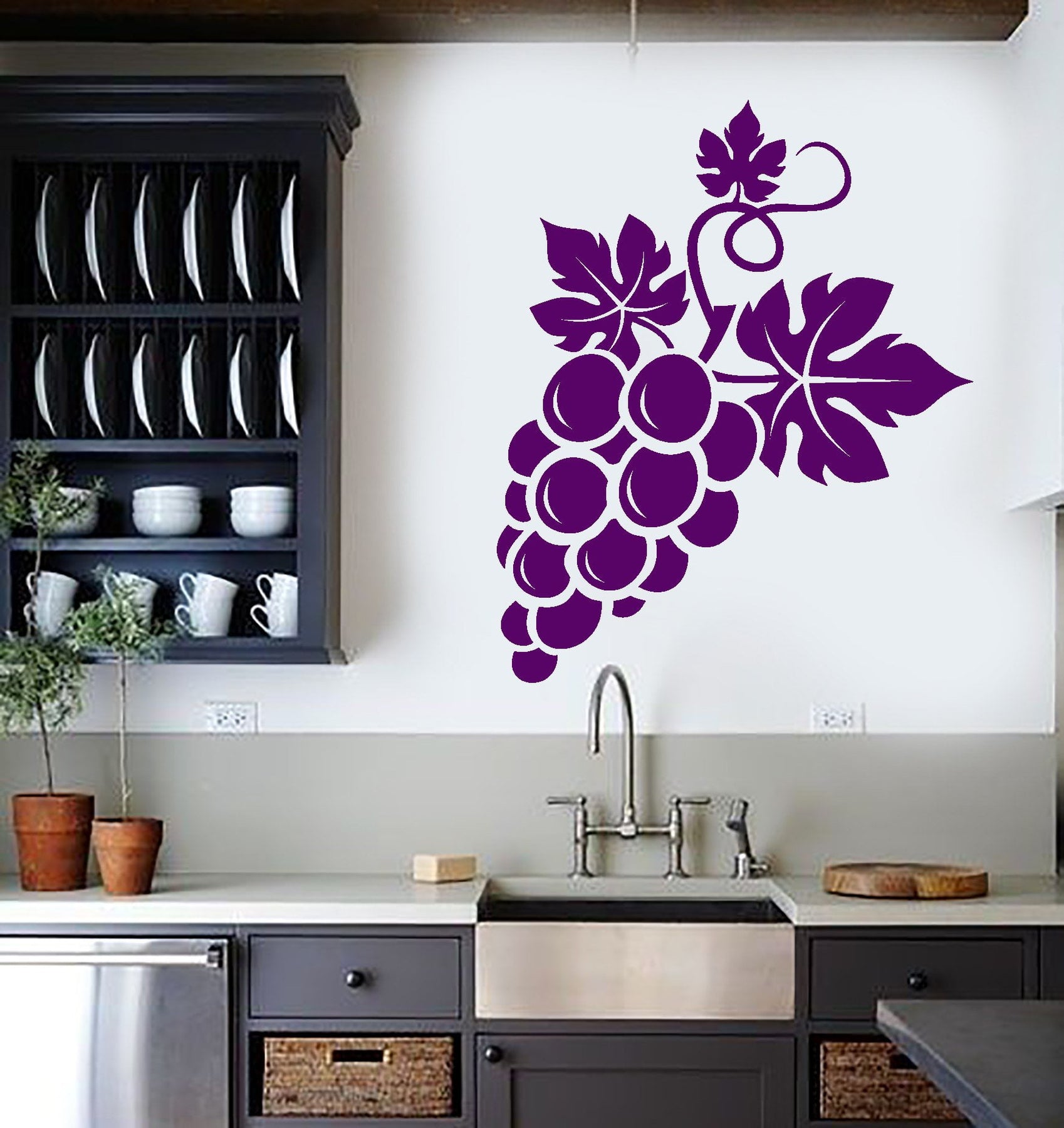 Vinyl Wall Decal Bunch Of Grapes Fruit Wine Kitchen Decor Stickers