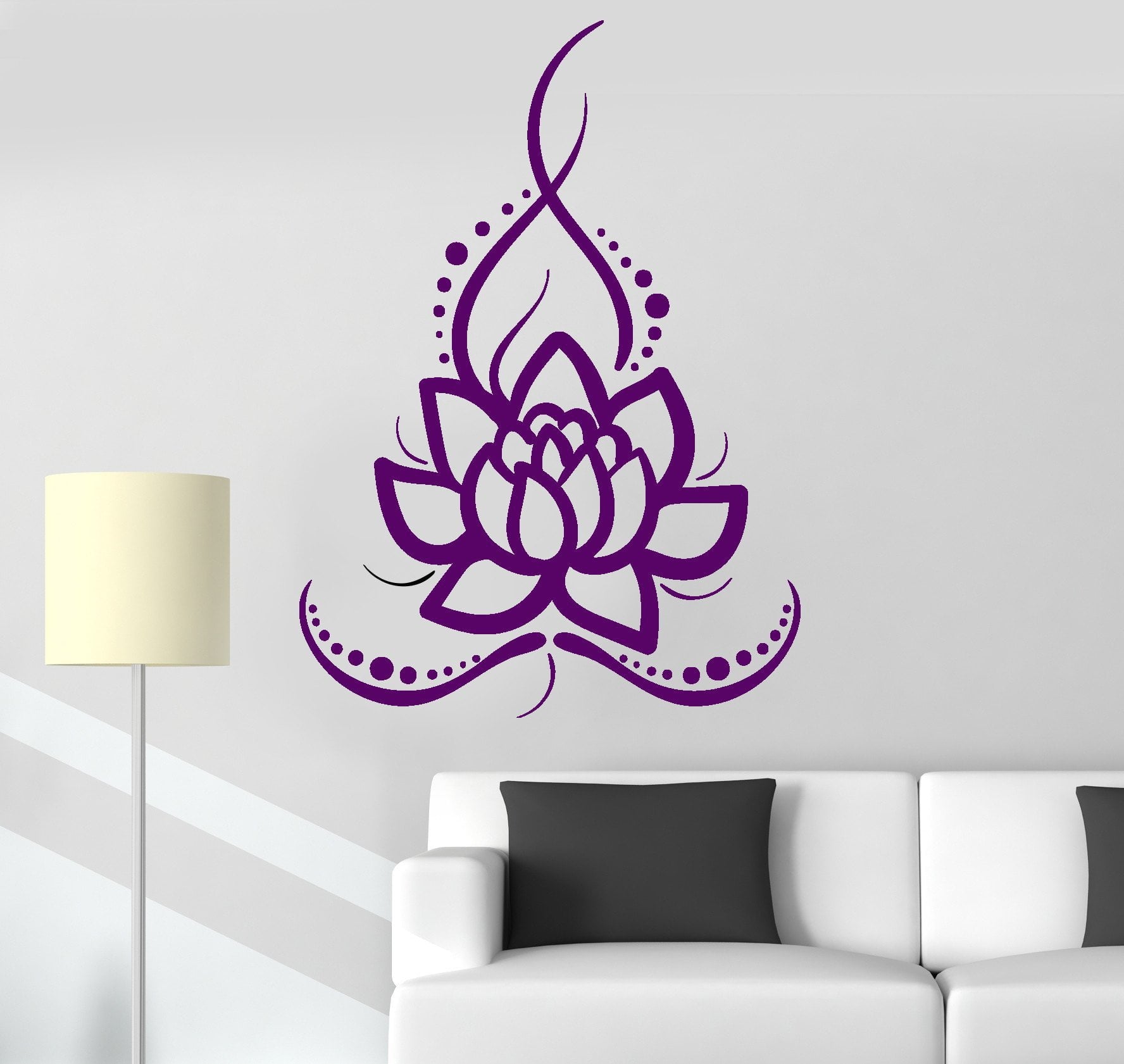 Vinyl Wall Decal Lotus Flower Ornament Buddhism Floral Decor Stickers — Wallstickers4you
