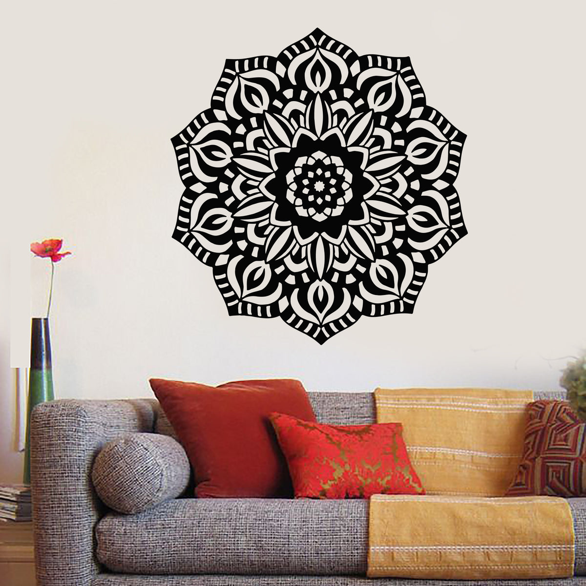 Vinyl Wall Decal Hinduism Mandala Yoga Meditation Lotus Flower Sticker ...