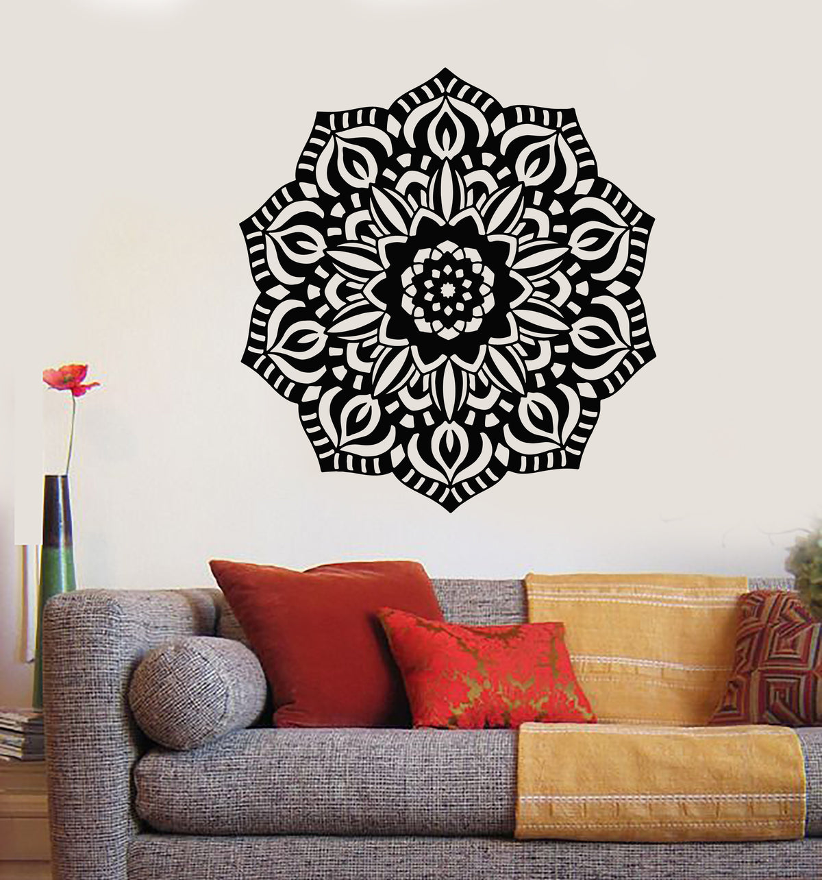 Vinyl Wall Decal Hinduism Mandala Yoga Meditation Lotus Flower Sticker ...