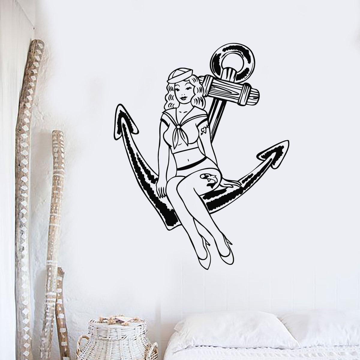 Vinyl Wall Decal Pin Up Sexy Girl Pretty Anchor Marine Style Beauty St