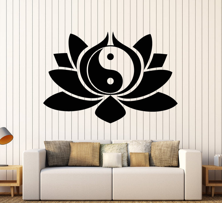 Vinyl Wall Decal Lotus Flower Yin Yang Symbol Buddhism Yoga Stickers U — Wallstickers4you