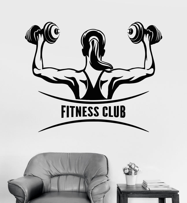 Vinyl Wall Decal Fitness Club Logo Woman Gym Girl Motivation