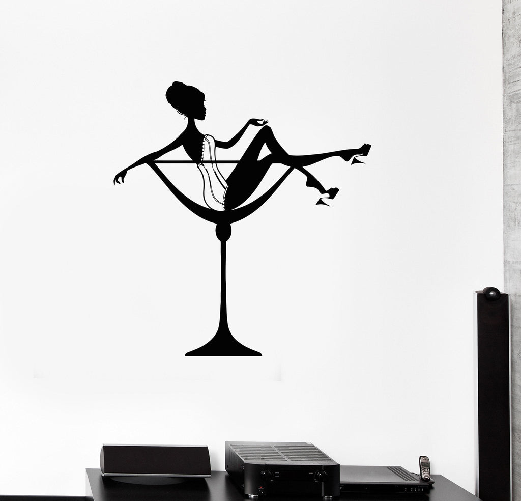 Wall Decal Sexy Woman Cocktail Glass Pin Up Art Decor Vinyl Stickers U 3866