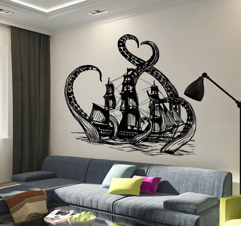 Download Vinyl Wall Decal Kraken Octopus Ship Nautical Ocean Teen ...