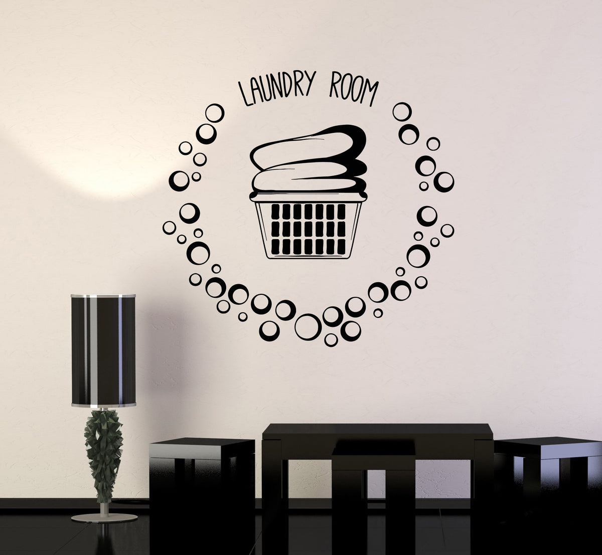 Vinyl Wall Decal Laundry Room Basket Clothes Bubbles Stickers Mural Un ...