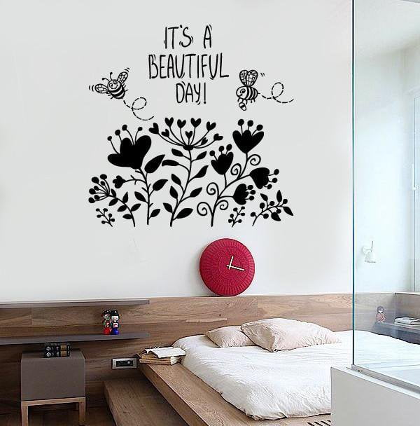 Wall Vinyl Decal Flowwer Bee Quote Have A Nice Day Floral Modern Decor ...