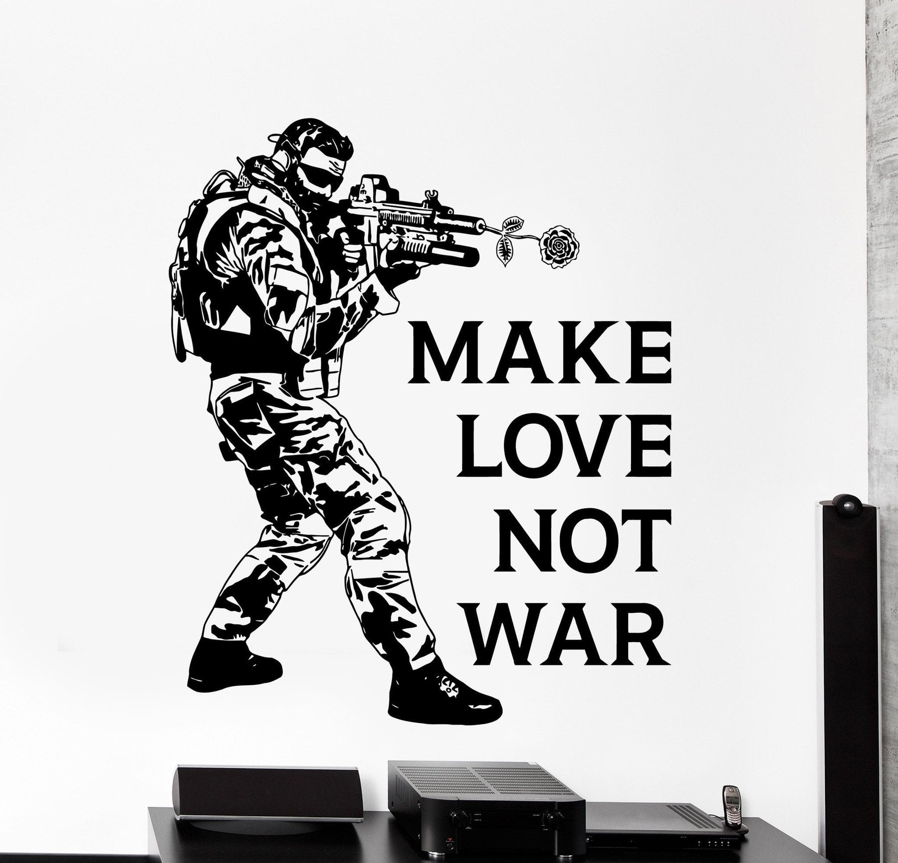 Wall Vinyl Decal Military Funny Quote Make Love Not War Hippie Home De Wallstickers4you