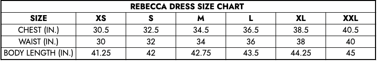 Rebecca Dress Size Chart