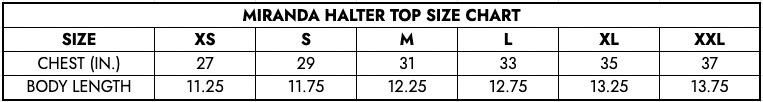 Miranda Top Size Chart