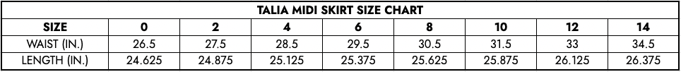 Talia Skirt Size Chart