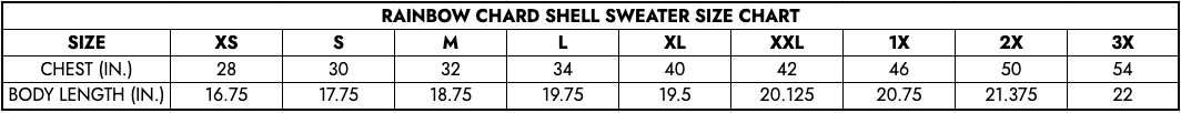 Rainbow Chard Shell Size Chart