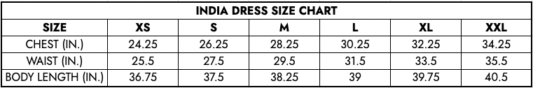 India Dress Size Chart