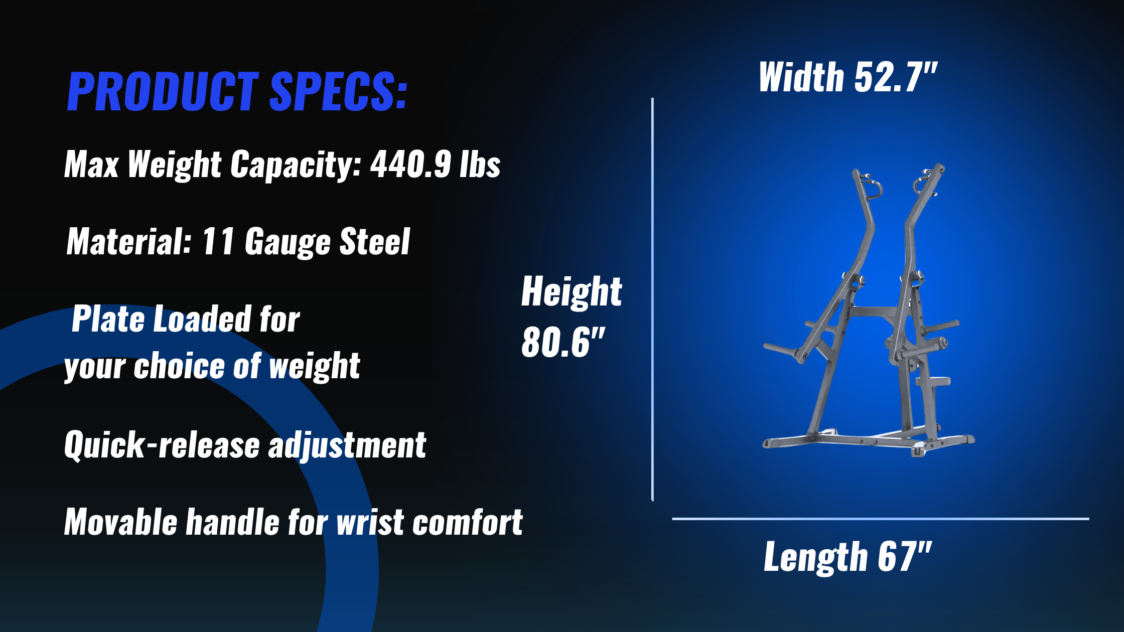 Plate Loaded Lat Pulldown Product Specifications