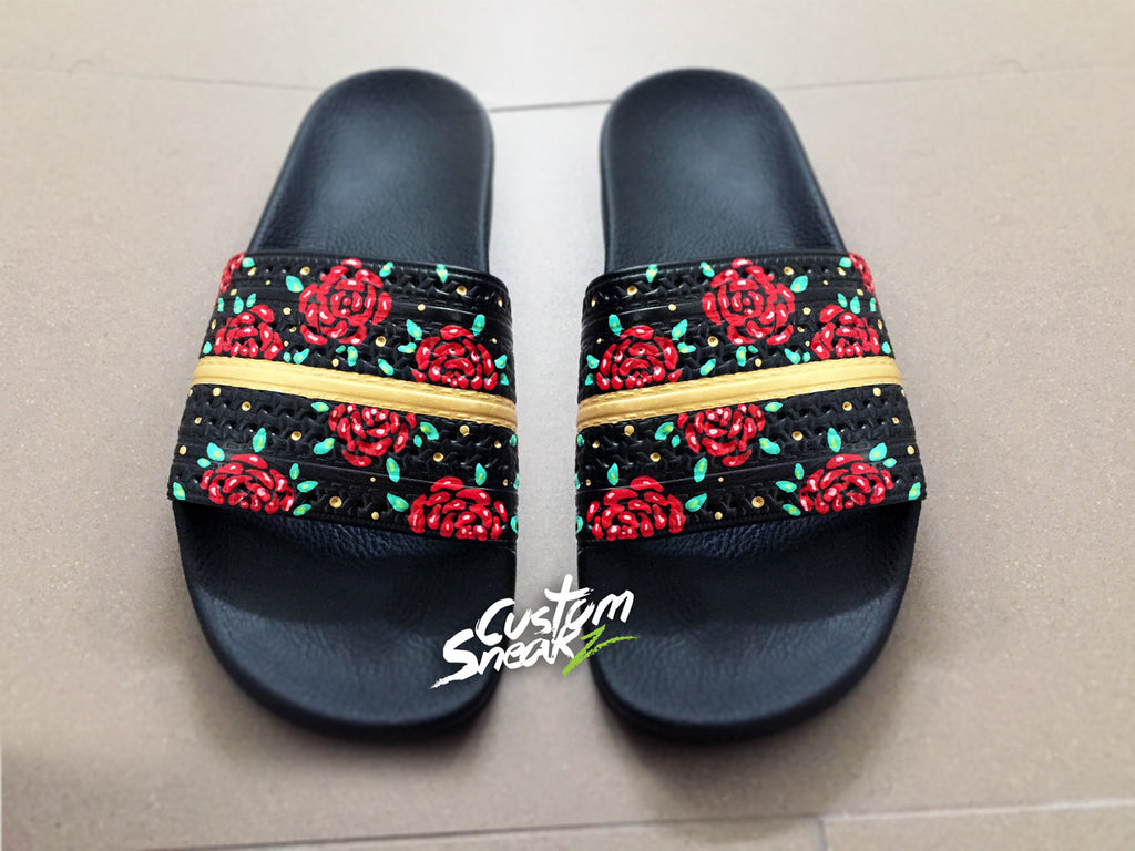 adidas slides with flowers