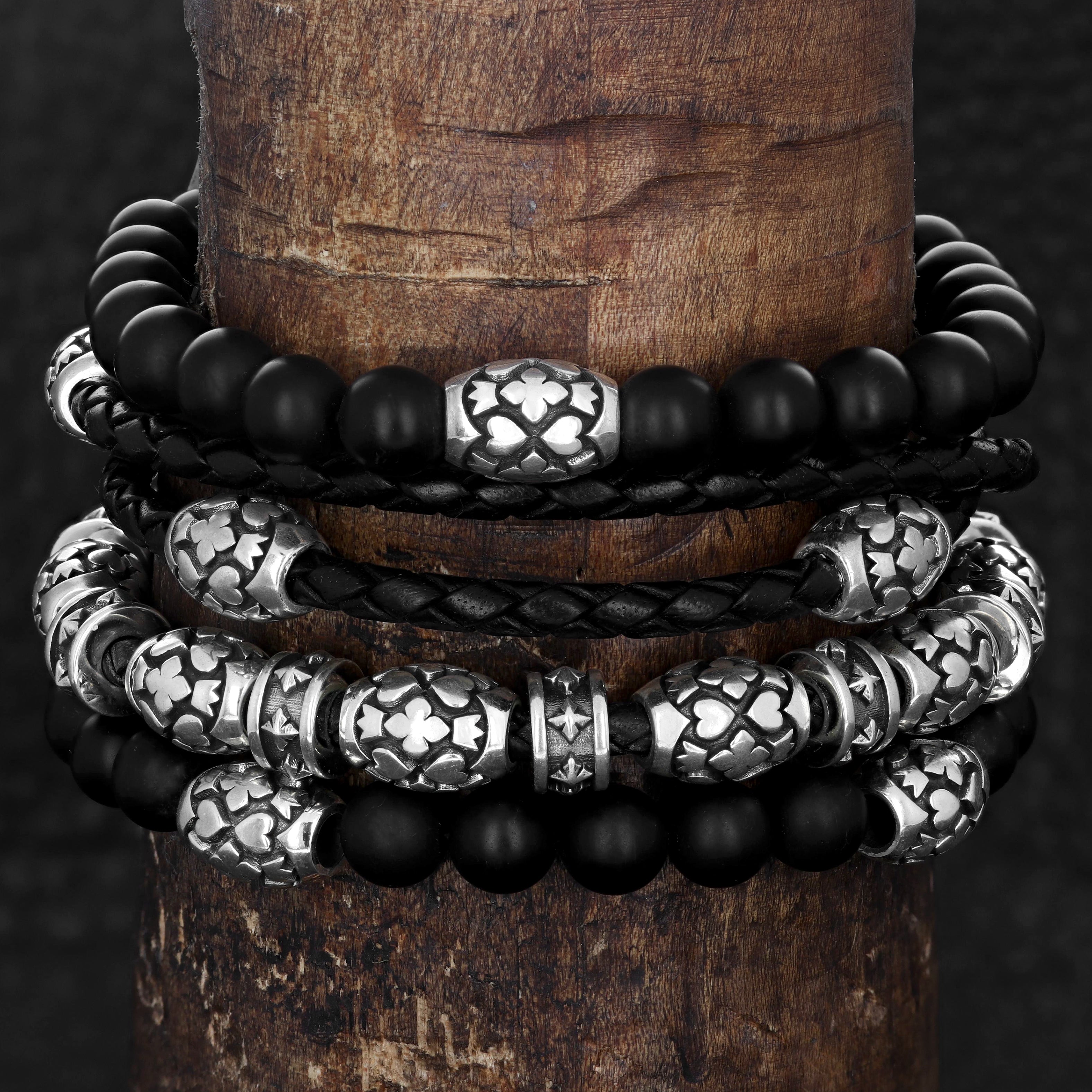 Onyx Beaded Bracelet With 3 Motif Barrel Beads