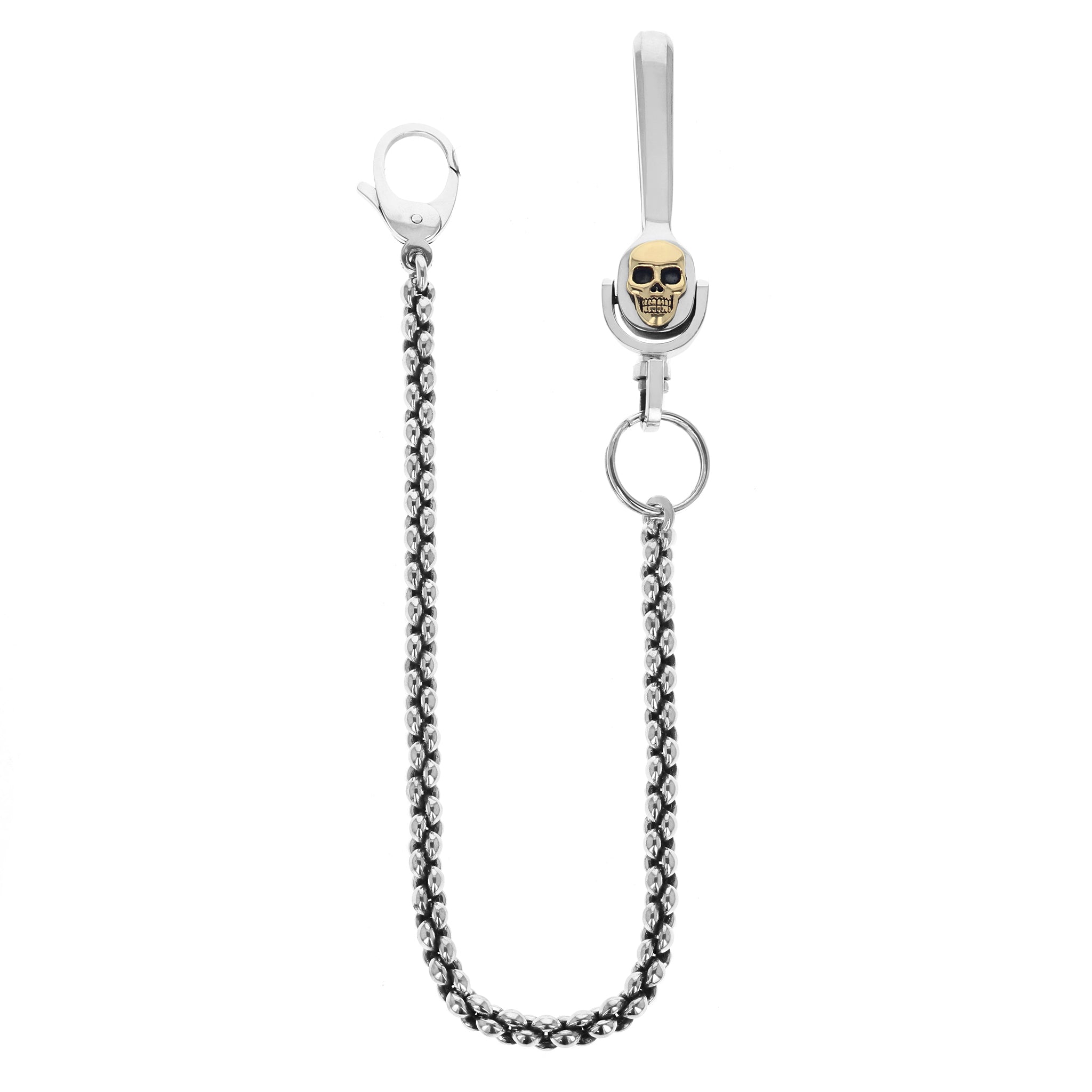 Infinity Link Wallet Chain w/ Multi Skull Motif Hook With Gold