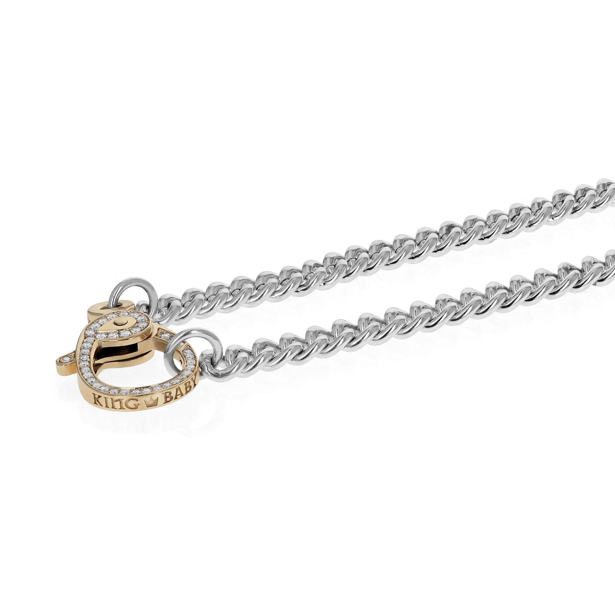 Large Curb Link Chain with 10K Gold and Pave Diamond Lobster Clasp