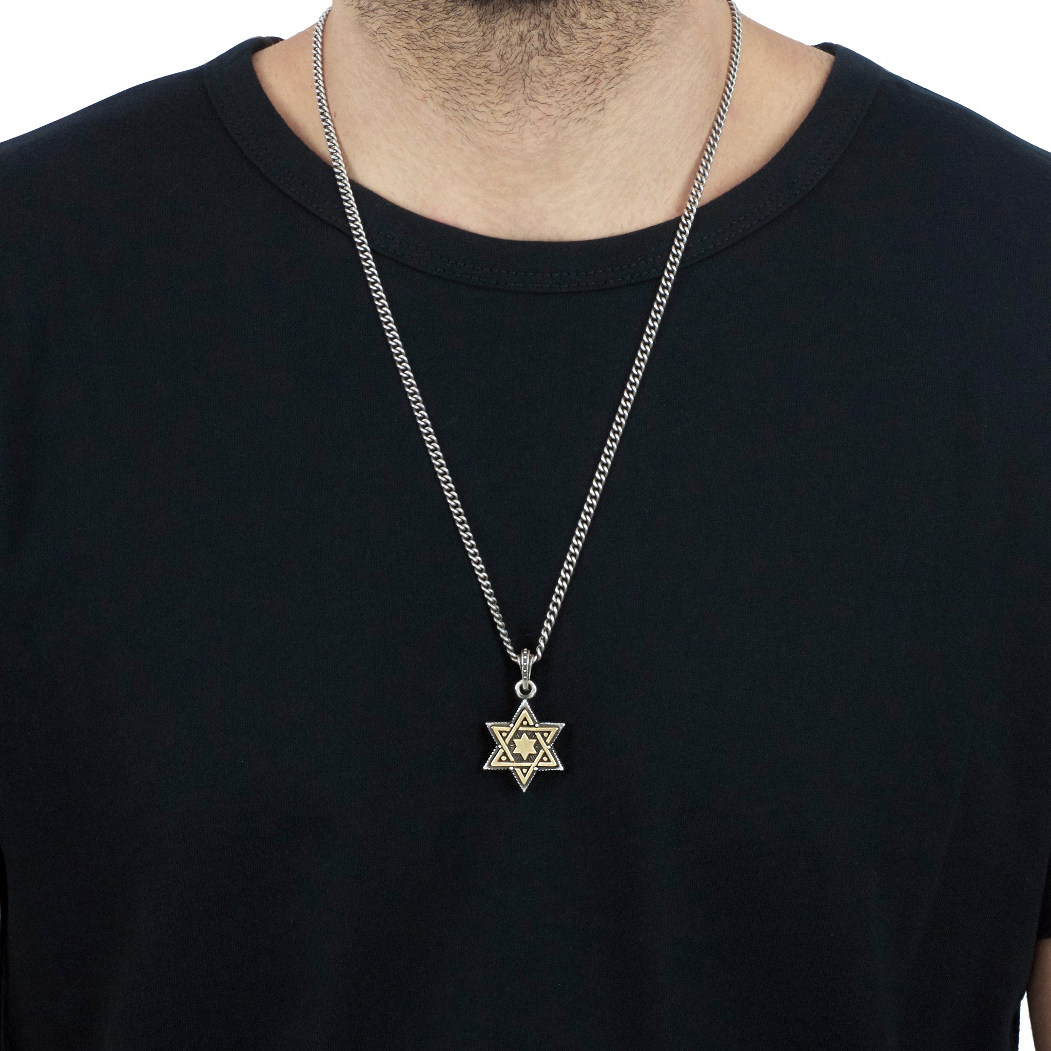Star of David Necklace Mens Pendant Recycled Sterling Silver & Gold Dog Tag  Necklace For Men Magen David, Solid 14k Gold Mixed Metal | Organikx