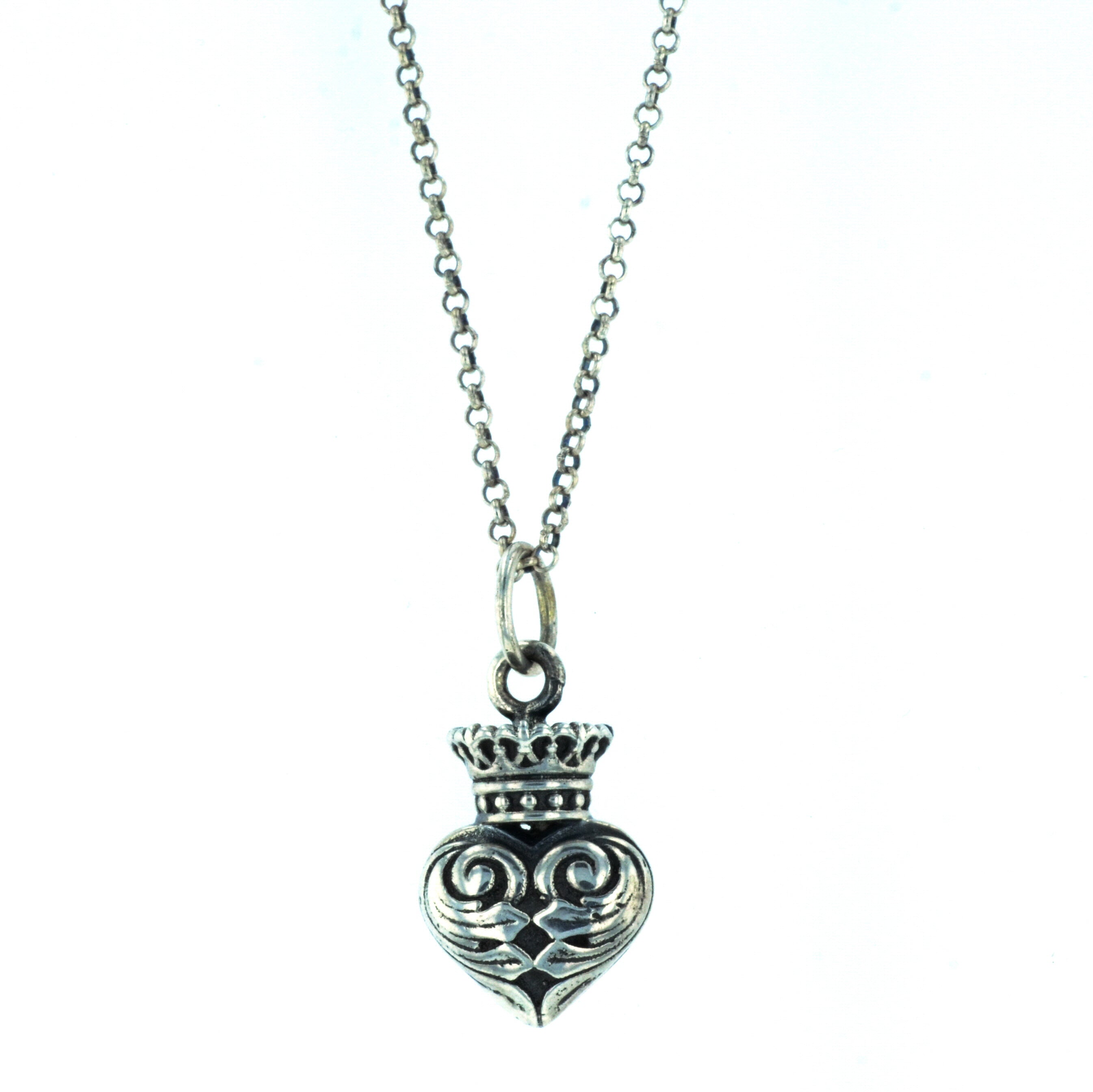 Fine Line Engraved Crowned Heart on Micro Chain