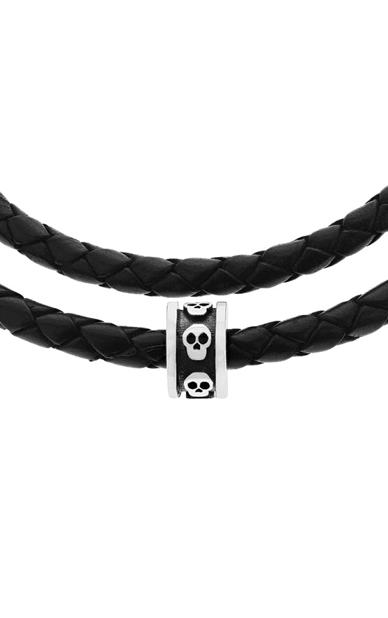 Braided Leather Rope Bracelet - Double Wrap - Black