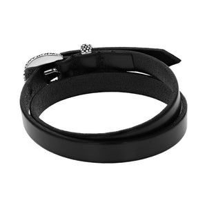Bracelet - Lg - Double Wrap Black Leather Tape Measure (Oxidized Buckl –  The Handmade Showroom
