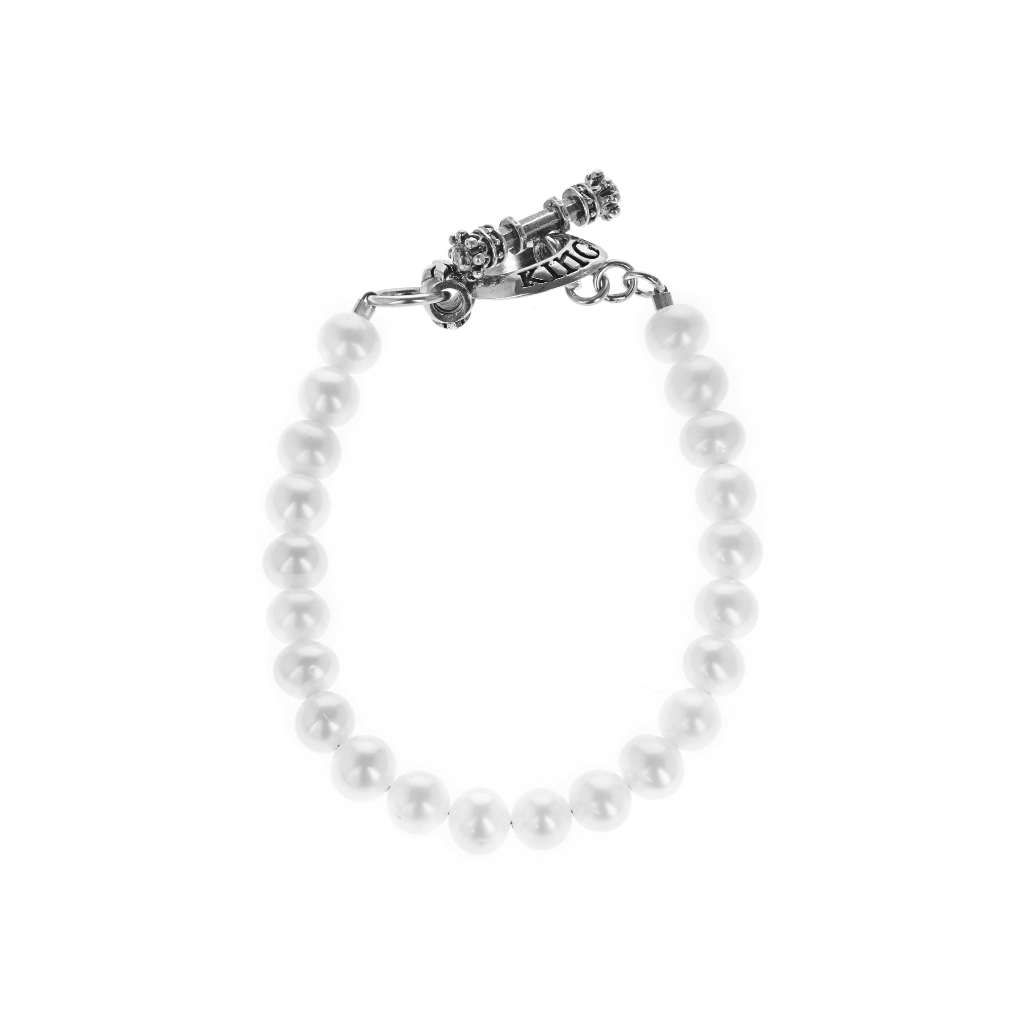 8mm White Coral Beaded Bracelet w/ Logo Ring | M - King Baby Studio