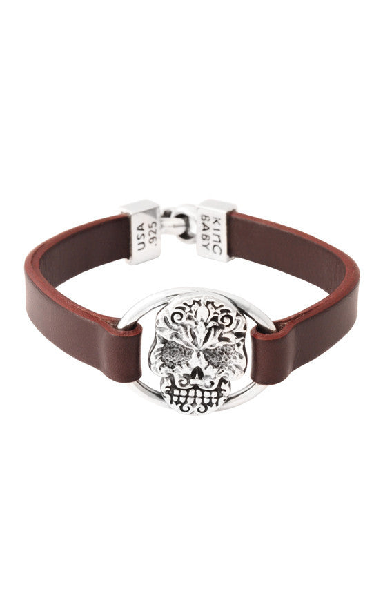 Baroque Skull Centerpiece Leather Strap Bracelet