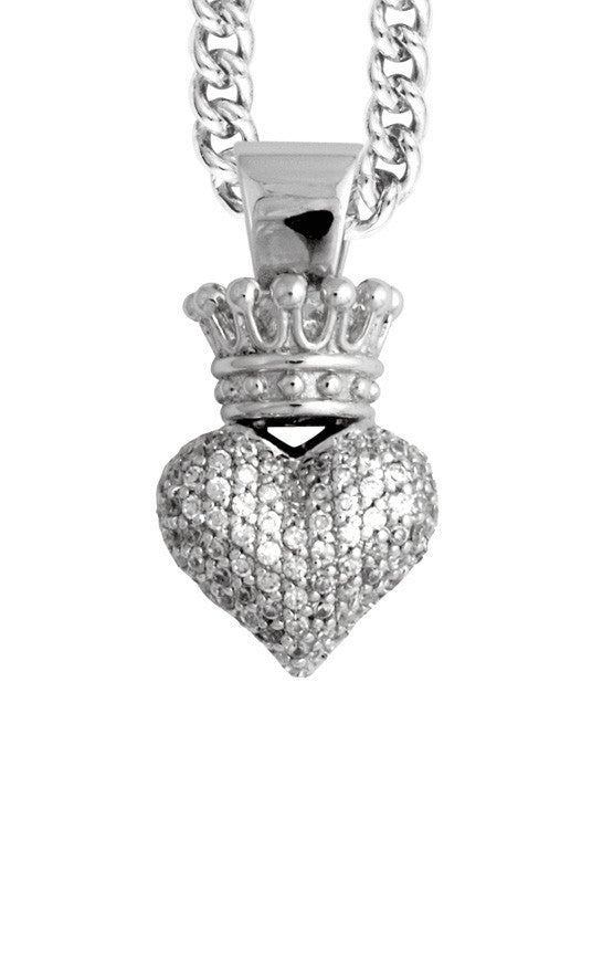 Cubic Zirconia Heart Necklace, Bling King Pendant Women