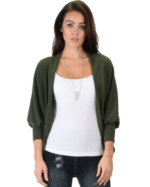 Lyss Loo Comin' Up Cozy Olive Long Sleeve Cocoon Cardigan