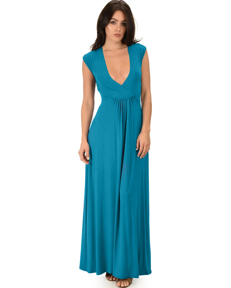 lipsy bardot satin maxi dress with asymmetric hem in teal