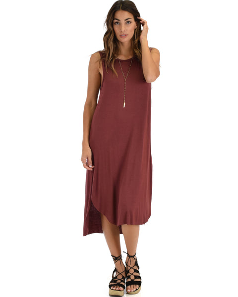 Lyss Loo Mood And Melody Side Slit Marsala T-Shirt Dress