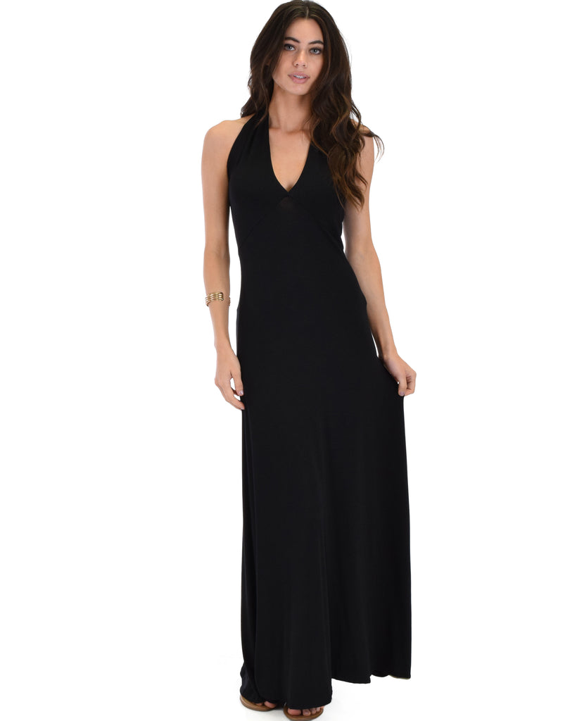 Lyss Loo Love Potion Halter Black Maxi Dress