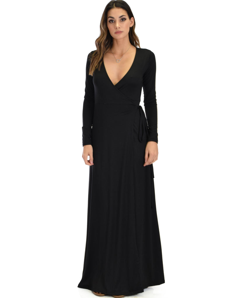 Celestial Long Sleeve Black Wrap Maxi Dress – Lyss Loo