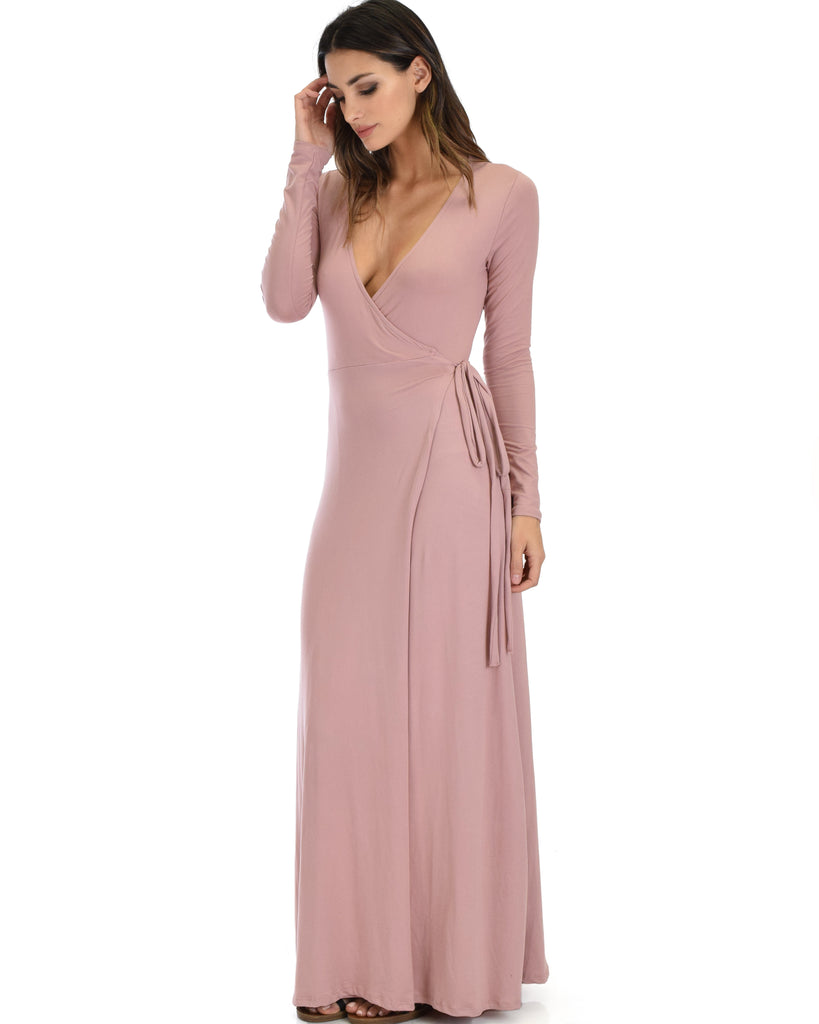 Celestial Long Sleeve Mauve Wrap Maxi Dress – Lyss Loo