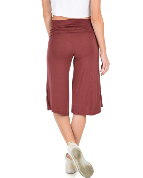 On The Lounge Fold Over Gaucho Marsala Capri Pants – Lyss Loo