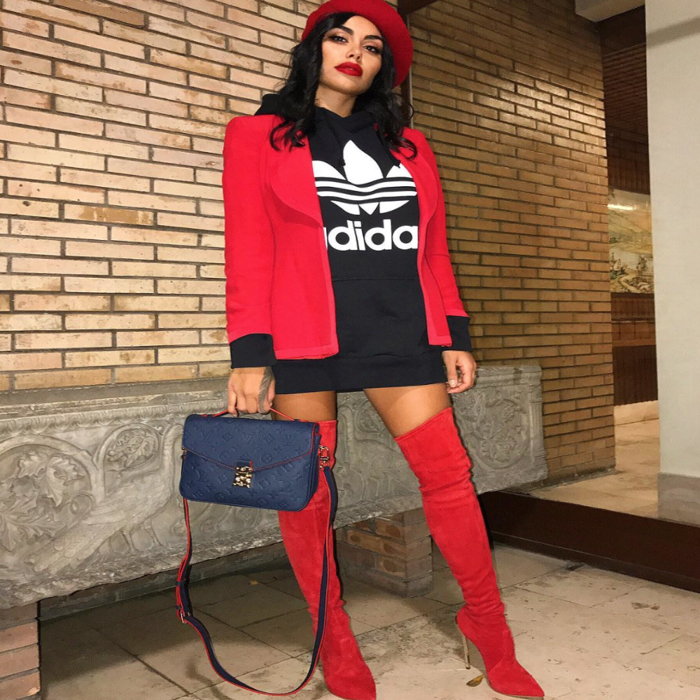 red thigh high boots outfit