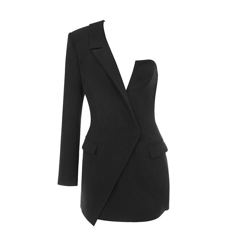 black one shoulder blazer dress