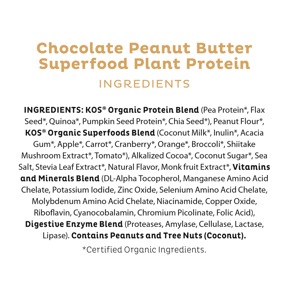 KOS Organic Plant Protein, Chocolate Peanut Butter, 28 Servings