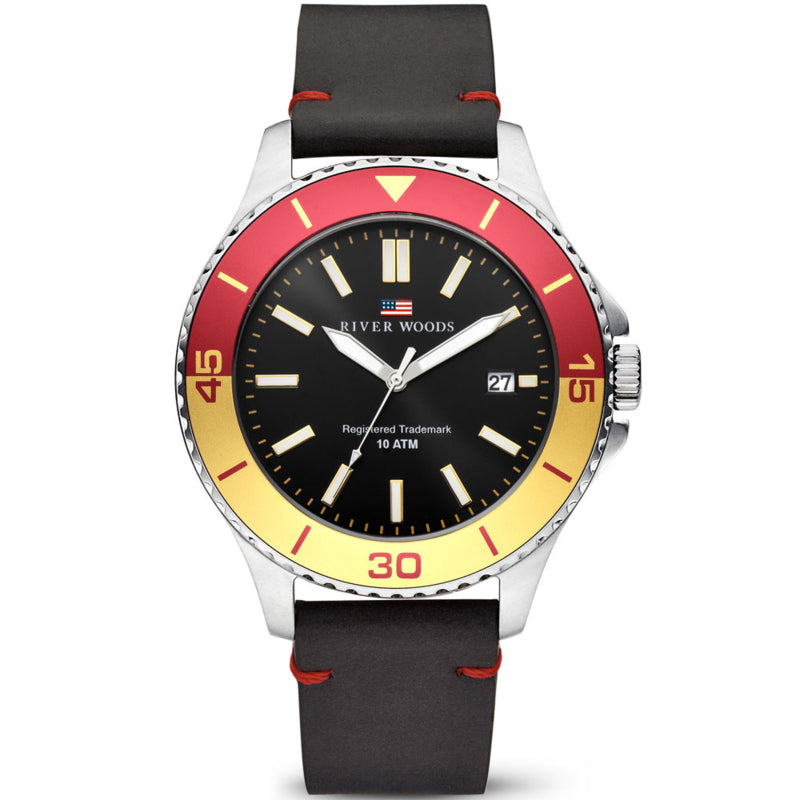 River Woods Herenhorloge 10ATM - Lederen Horlogeband Zwart-Fanta