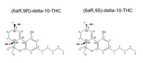 delta-10-tetrahydrocannabinol epimers: (6aR,9R) vs (6aR,9S)
