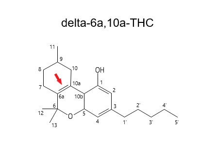delta-6a,10a-THC molecule showing position of double bond