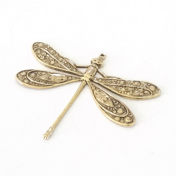 Extra Large Gold Dragonfly Charm, 1 Loop, 24 Kt Gold Plated Brass, Lot ...
