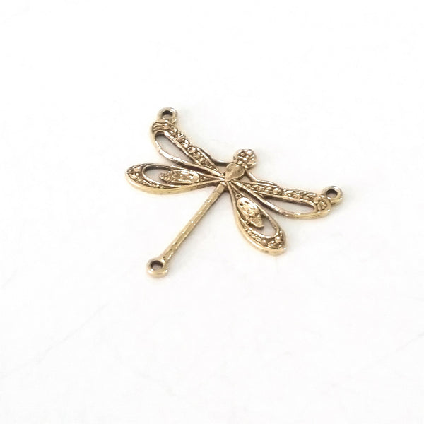 Large Gold Filigree Dragonfly Connector Pendant Charm, 3 Loops, 24 Kt ...