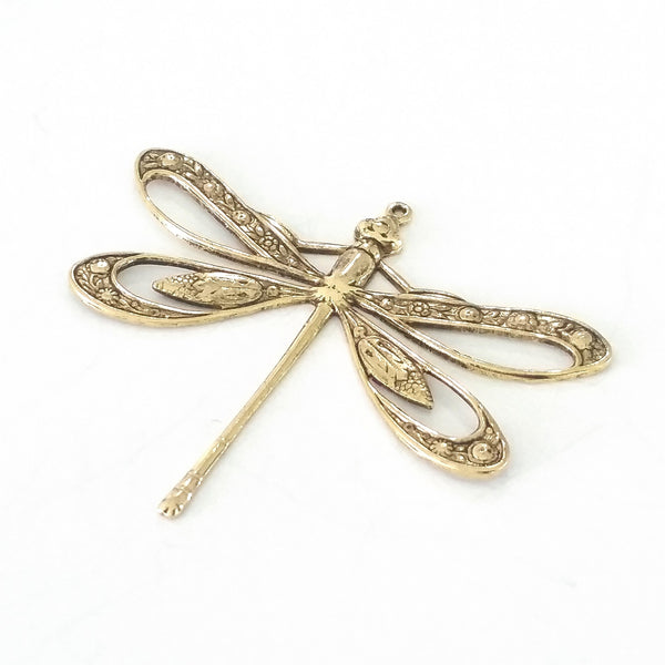 Extra Large Gold Filigree Dragonfly Charm, 1 Loop, 24 Kt Gold Plated B ...